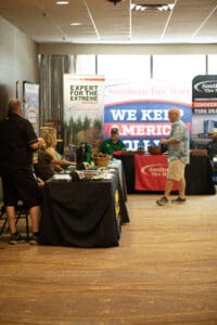 Tire company booth at a trade show.