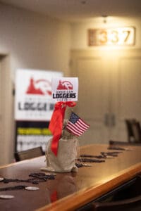 American Loggers decoration with small American flag.