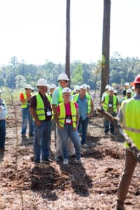 Forestry crew wearing hard hats and vests