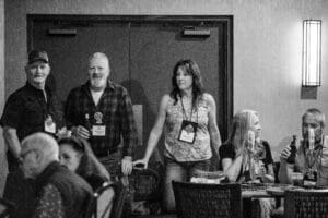 People socializing at an indoor event.