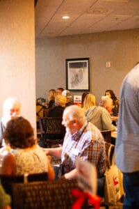 People dining in a restaurant setting.