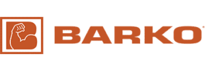 Barko logo with flexed arm symbol.